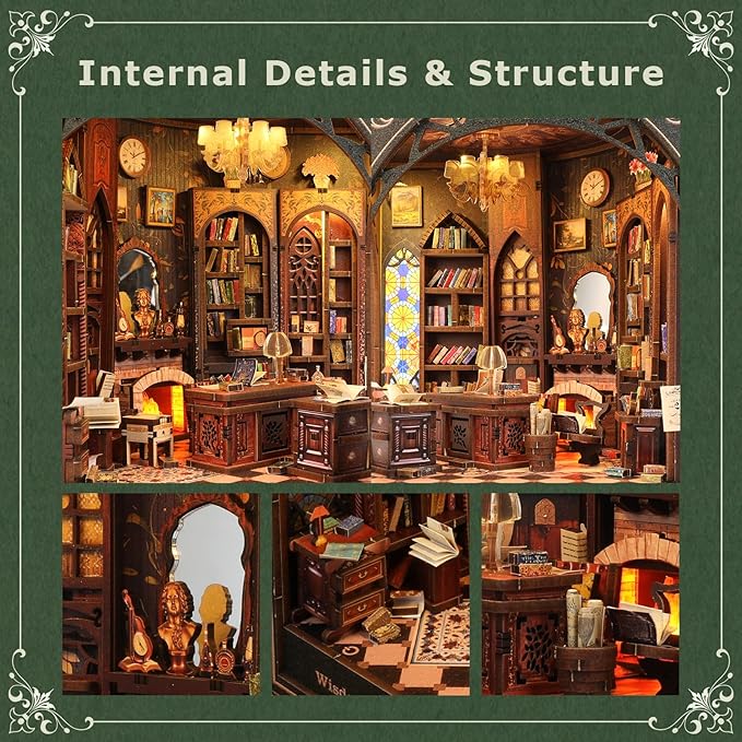 Book Nook Kit with Nightlight – Type-C and Battery Powered DIY Bookshelf Decor, Perfect for Home and Office Gift（Classical Library）