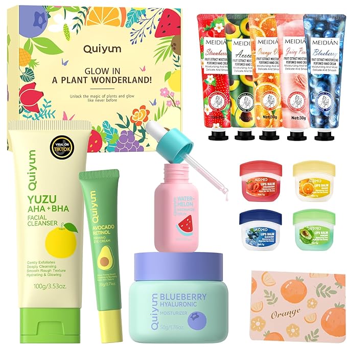 Fruit Skincare, Skin Care Gift Sets, Skin Care for Teens 10-12, with Lip Balm *4, Facial Cleanser, Serum, Eye & Face Cream, Hands Cream *5 , Nourishing, Hydration, Glow Up, Trendy Stuff