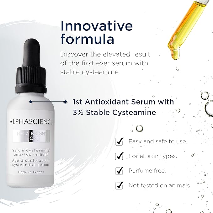ALPHASCIENCE Mela Bright [C+] Serum - Helps Enhance Skin - Protect Skin's Barrier - Pro-Collagen Action - with Stable Cysteamine, 30 ml / 1 fl. oz.