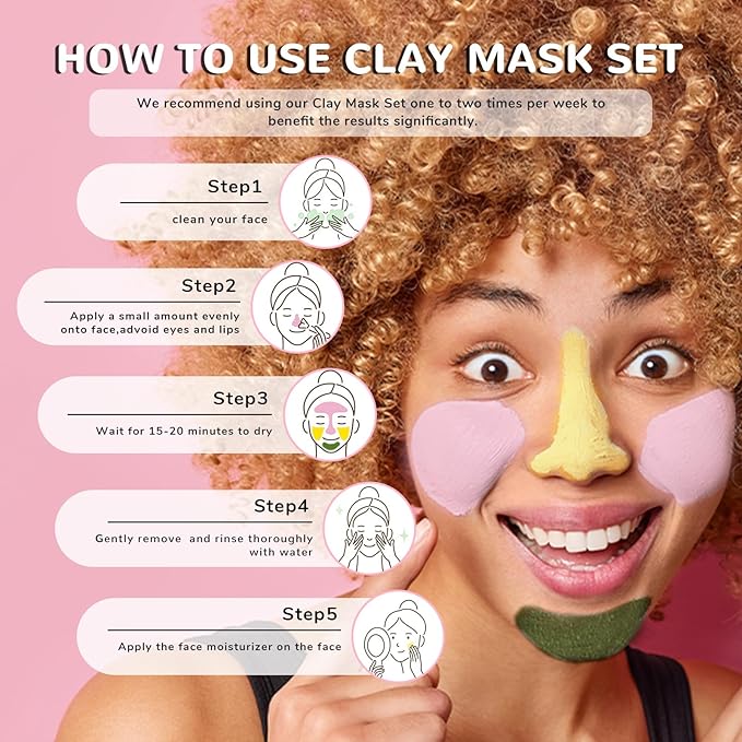 ANAI RUI Turmeric Vitamin C Clay Mask -Rose Facial Mask -Avocado Green Tea Mud Mask,Facial Mask Skincare for Deep Cleansing,Purify Pores, SPA Mask Set, Facial Mask Set Gifts Set 2.5 oz each