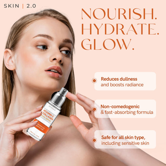 Skin 2.0 Vitamin C Serum - Dermatologist Tested, Anti-Aging & Dark Spot Remover - Brightening, Clean Beauty, Cruelty-Free, Korean Skincare for Glass Skin, All Skin Types - 1.69 Fl. oz