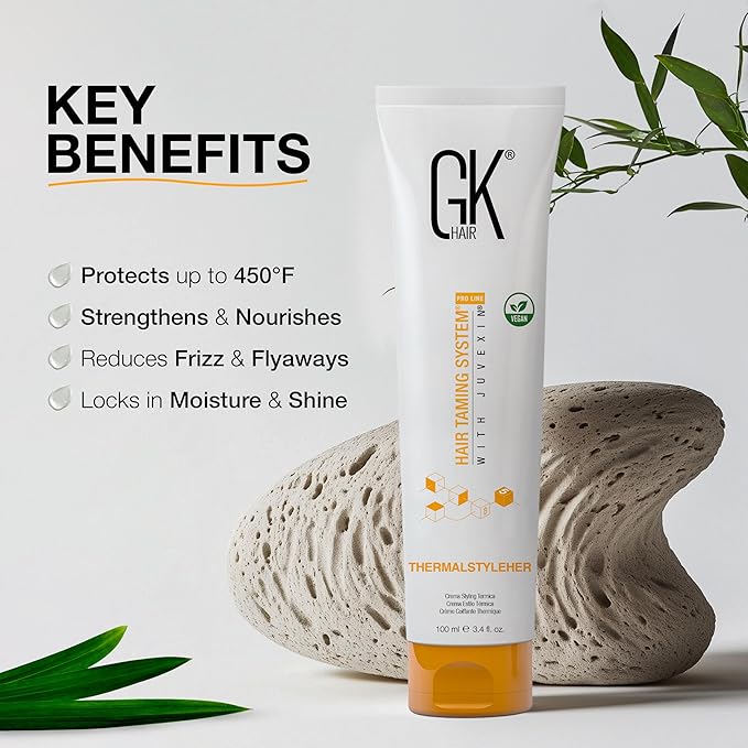 Global Keratin GKhair ThermalStyleHer - 100ml/3.4oz Heat Styling Protection Anti Frizz Hair Cream Thermal Flat Ironing Style Protector for Men & Women (3.4 Ounce)