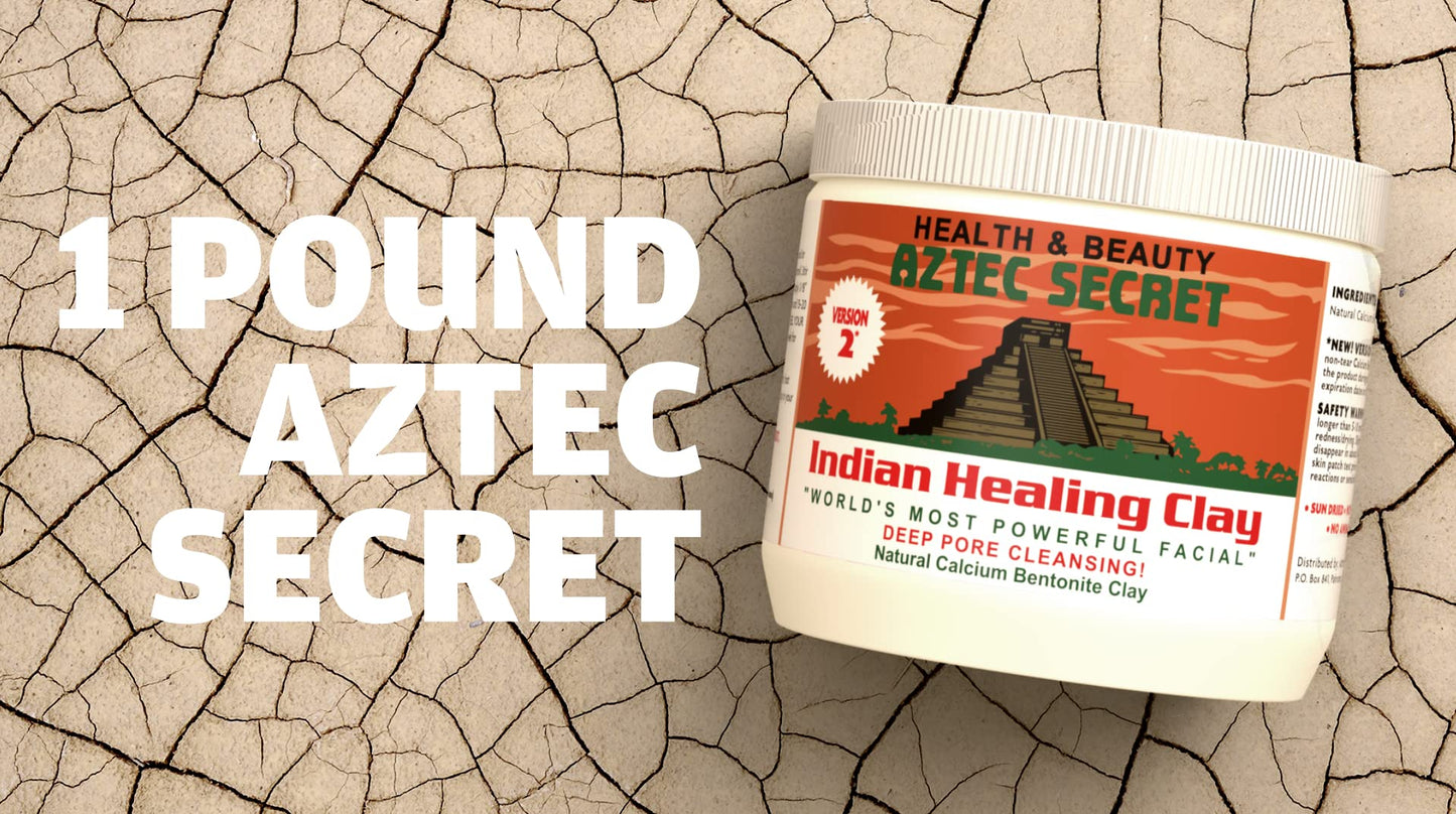 Aztec Secret Aztec Clay Premium Mask Set by Etana Beauty – All-In-One Kit Includes 1lb Indian Healing Clay, 16oz Bragg's Apple Cider Vinegar, Natural Bamboo Bowl, Stir, Scoop, Brush & Tote