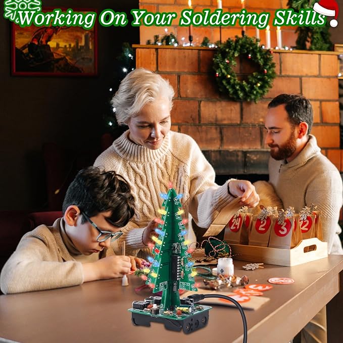 3D Christmas Tree Soldering Kit, Icstation DIY Soldering Practice Kit Spectrum Light Xmas Tree Soldering Assemble Kit for Teaching Learning STEM Educational Christmas Present and Decoration