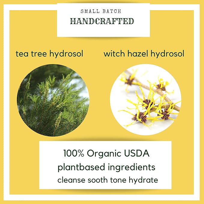 Tea Tree Witch Hazel FACE Toner - Organic Hydrosol, Astringent Facial Spray - Reduce Blemish, Prevent Acnes, Restore pH, Tone. All Skin Type.USA Small Business-Hello Cider