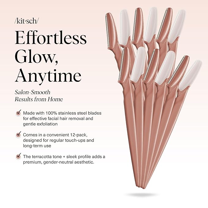 Kitsch Dermaplane Razor for Women Face - Face Razors for Women and Men - Eyebrow Trimmer, Shaver, Recycled Plastic Dermaplaning and Skin Care Tool - Terracotta, 12 pcs