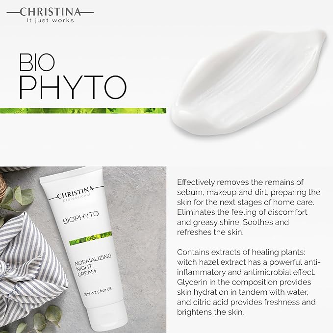 -CHRISTINA- Bio Phyto Normalizing Night Cream with Hyaluronic Acid & Vitamin E | Stress Reducing& Barrier Strengthening Night Cream for Face for Oily & Combination Skin 75ml