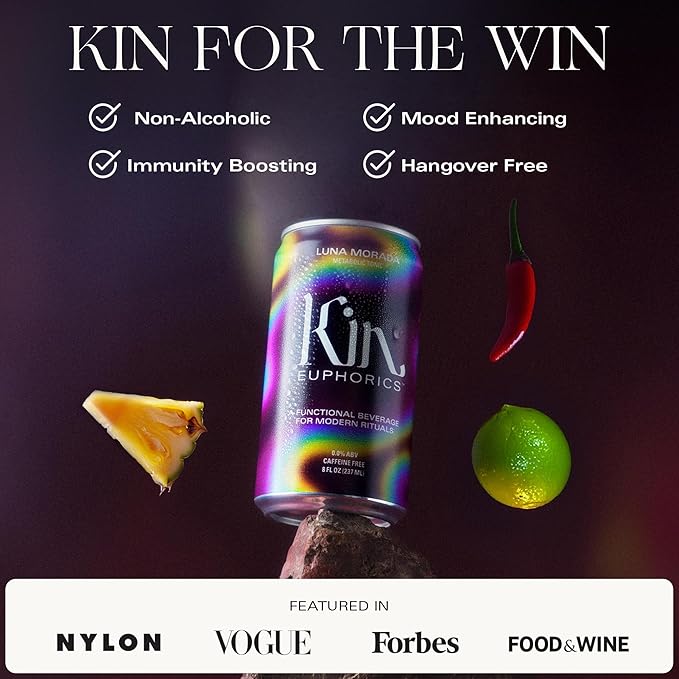 Kin Euphorics Luna Morada Non-Alcoholic Functional Beverage | Metabolic Tonic for Digestive & Liver Support | Caffeine-Free & Functional Beverage | 8 Fl Oz (8pk)