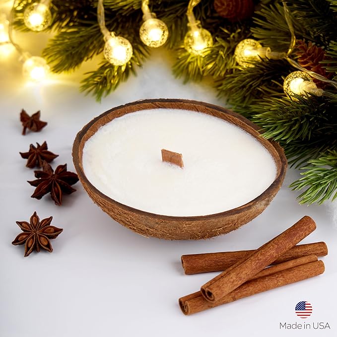Scented Candles Clearance, Wooden Wick Soy Candle in a Coconut Shell - Relaxation Gifts for Women, Candle for Home Scented, Room Decor (Citrus Drift)