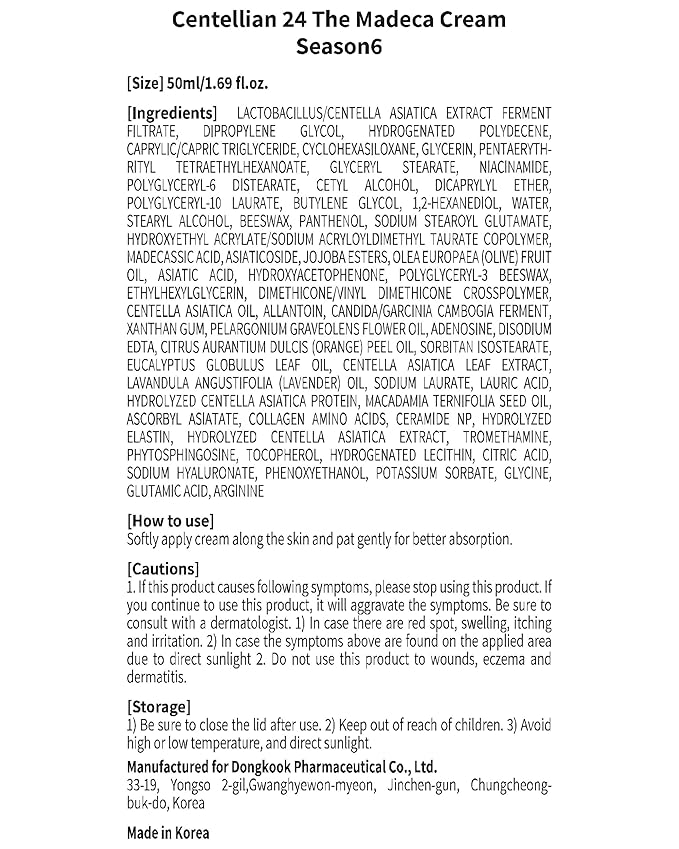CENTELLIAN 24 Madeca Cream (Season 6, 1.7fl oz) - Centella Moisturizer for Face, Korean Skin Care. Dry, Sensitive Skin. TECA, Centella Asiatica, Madecassoside