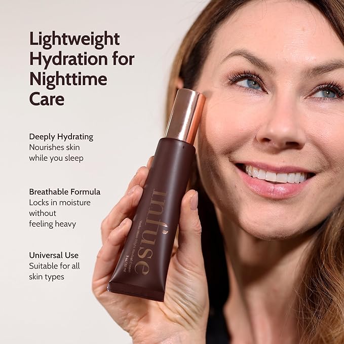 Infuse Skin Yerba Mate Night Revival Cream – Anti-Aging Night Moisturizer with Peptides & Ceramides, Hydrating & Firming Overnight Repair for Mature Skin, 50ml