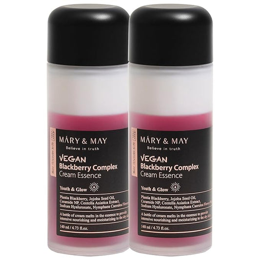 Mary&May Vegan Blackberry Complex Cream Essence Duo- Intense Hydrating & Soothing Face Essence - Fragrance-Free, Hypoallergenic, Deep Moisture, Boost Elasticity, Korean Skincare, 9.46 fl.oz.