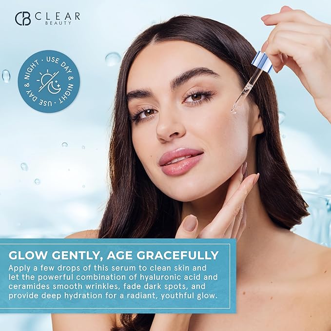 Hyaluronic & Ceramide Facial Serum - Dermatologist Tested, Anti-Aging, Korean Skin Care, Deep Hydration, Plumping & Smoothing - Vegan, Clean Beauty, Cruelty-Free, Non-GMO - 1.69 FL. Oz