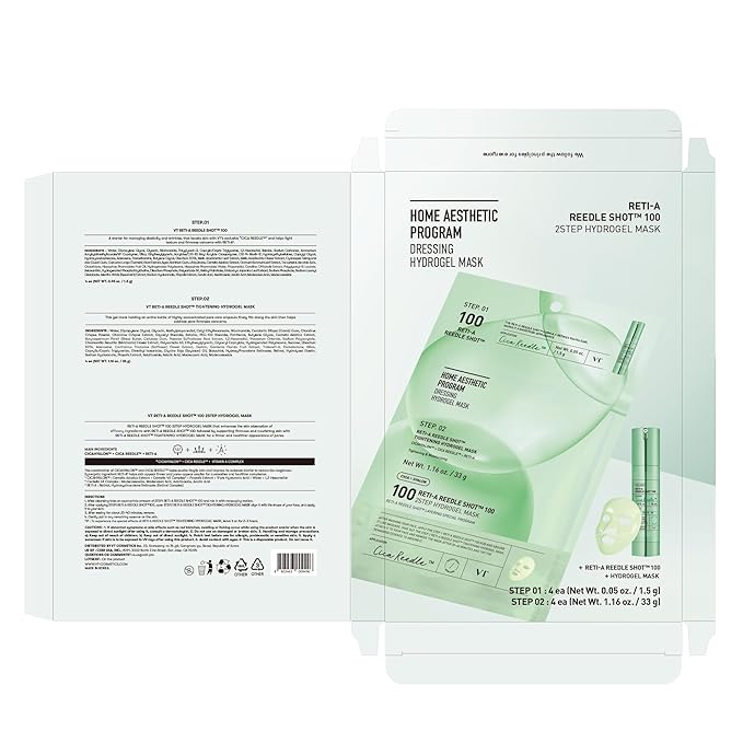 VT COSMETICS Reti-A Reedle Shot 100 2-Step Hydrogel Mask(34.5gx4ea), Intensive Tightening, Exosome Retinol, Overnight Melting Mask, Ideal for Retinol Beginners, Korean Facial Mask