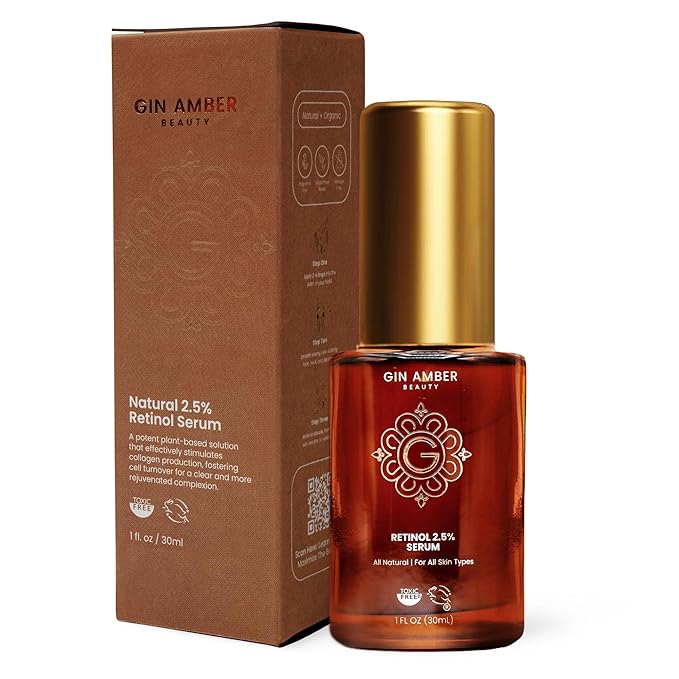 Gin Amber Beauty - Retinol 2.5% Serum - Anti-aging | Brighthening, Plant Based Retinol Serum (1 fl oz - 30 ml)