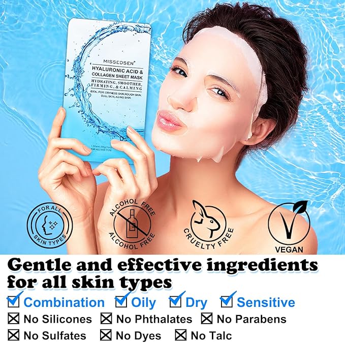 Collagen Face Mask Skincare For Women Hyaluronic Acid Moisturizing Firming Calming Hydrating Pore Treatment Anti-Aging of Different Ages and Skin Types Urban Beauty Secret 25 PCS