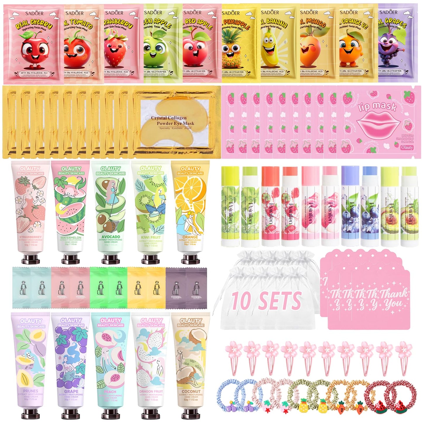 100Pcs Spa Party Supplies for Girls,Spa Party Favors Skincare Fruit Face Masks,Lip Masks,Under Eye Patches,Hand Cream,Lip Balm,Thank You Gifts Bulk,Spa Birthday Sleepover Party Supplies for Women