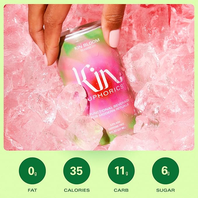Kin Euphorics Kin Bloom Non-Alcoholic Functional Beverage | All day rosé | Elevate Your Mind & Spirit | Prebiotic | Strawberry, White Grape, Oak, Rosemary Citrus | 8 Fl Oz (24pk)