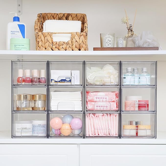 Vtopmart 8 Pack Clear Small Stackable Storage Drawers,Acrylic Bathroom Makeup Organizer,Plastic Storage Bins For Vanity, Undersink, Kitchen Cabinets, Pantry, Home Organization