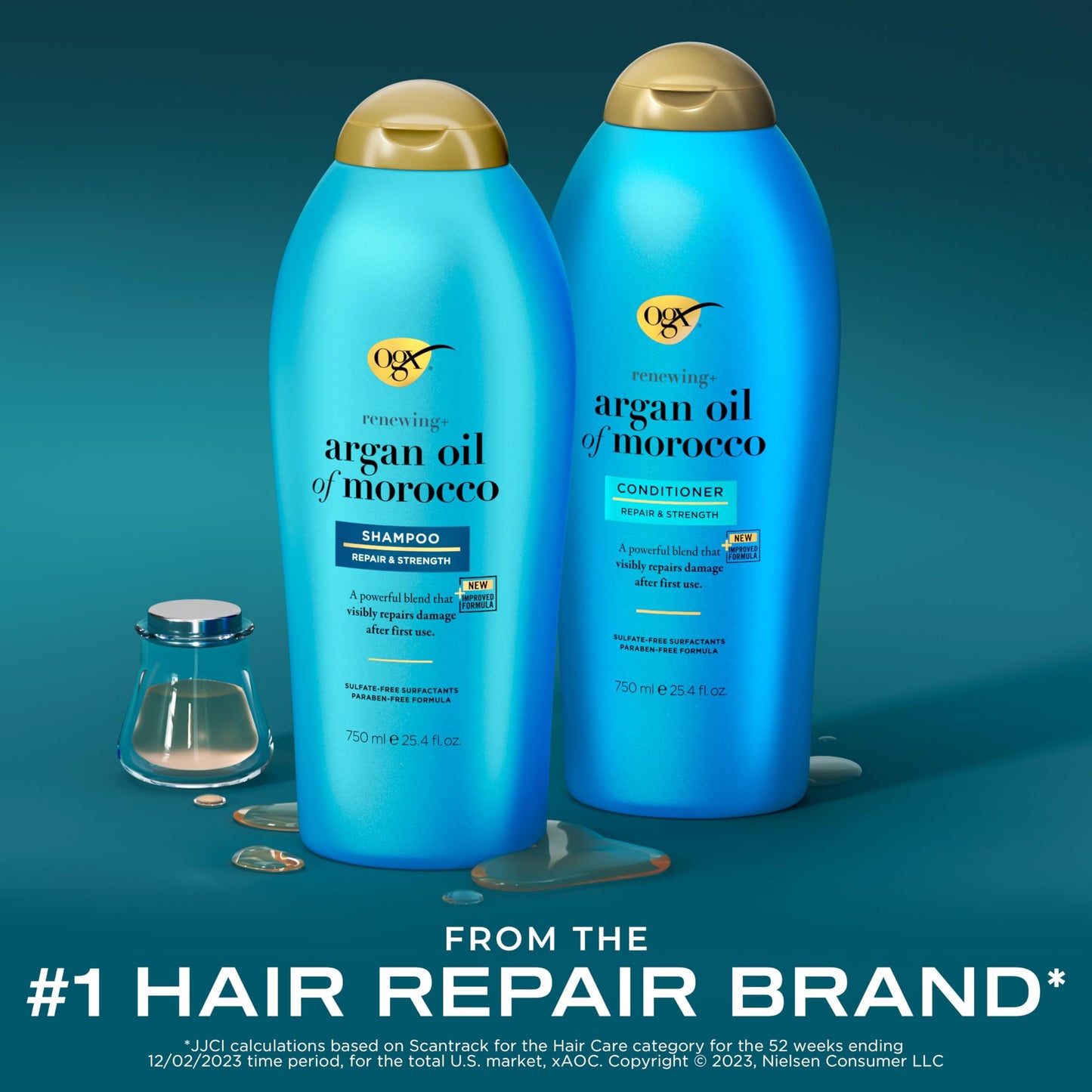 OGX Renewing + Argan Oil of Morocco Shampoo & Conditioner Set, Helps Strengthen & Repair Dry, Damaged Hair, Paraben-Free, Sulfate-Free Surfactants, 25.4 fl. Oz (Pack of 2)