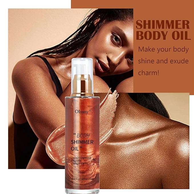 Shimmer Body Oil-Gold Face Brighten Glow Pearl Highlighter