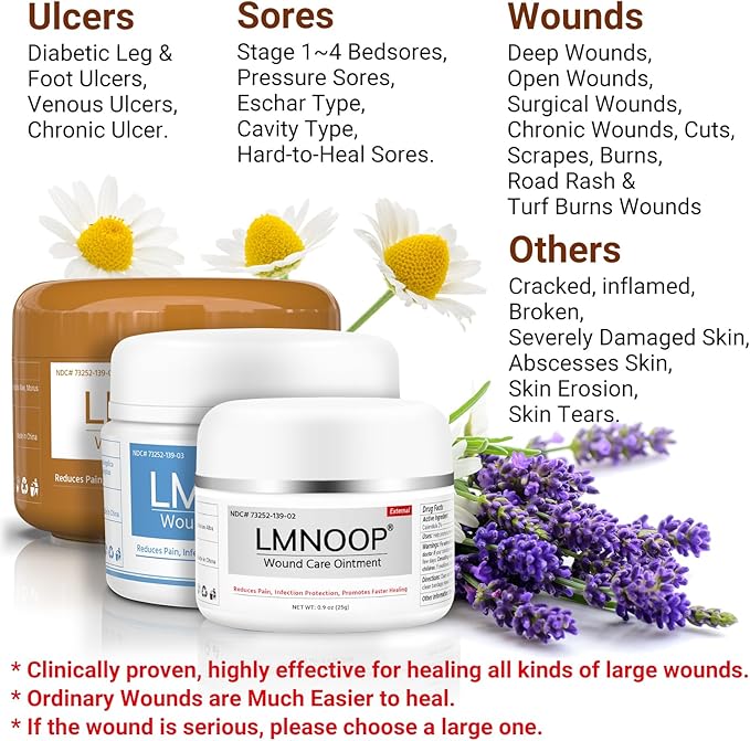 LMNOOP® Bed Sore Ointment, Maximum Strength Wound Care Cream for Infection Protection & Skin Repair, Fast Healing for Diabetic Wounds, Pressure Sores, Venous Ulcer, Burns, Cuts, Scrapes