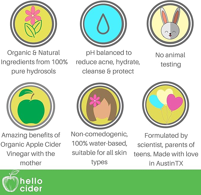 Tea Tree Witch Hazel FACE Toner - Organic Hydrosol, Astringent Facial Spray - Reduce Blemish, Prevent Acnes, Restore pH, Tone. All Skin Type.USA Small Business-Hello Cider