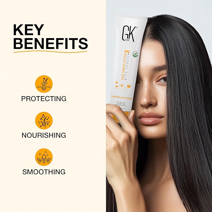 Global Keratin GKhair ThermalStyleHer - 100ml/3.4oz Heat Styling Protection Anti Frizz Hair Cream Thermal Flat Ironing Style Protector for Men & Women (3.4 Ounce)