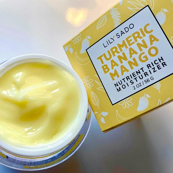 LILY SADO Turmeric Banana Mango Face Moisturizer - Luscious Creamy Nutrient-Rich Natural Daily Facial Cream w Chamomile & Rosemary - Vegan Anti-Aging Lotion For Wrinkles & Fine Lines