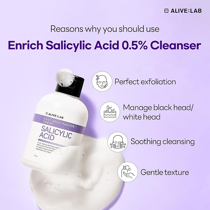 ALIVELAB Enrich Salicylic Acid 0.5% Cleanser for Acne-Prone Skin – Deep Cleansing Foam Face Wash with BHA – Oil Control, Gentle Exfoliating, Helps Reduce Pimples & Clogged Pores (5.74 fl.oz)