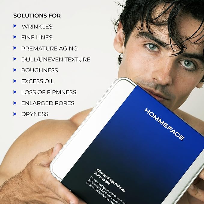 HOMMEFACE Advanced Age Defense 3-Step Anti-Aging Skincare Set for Men - Facial Serum, Eye Cream & Face Cream