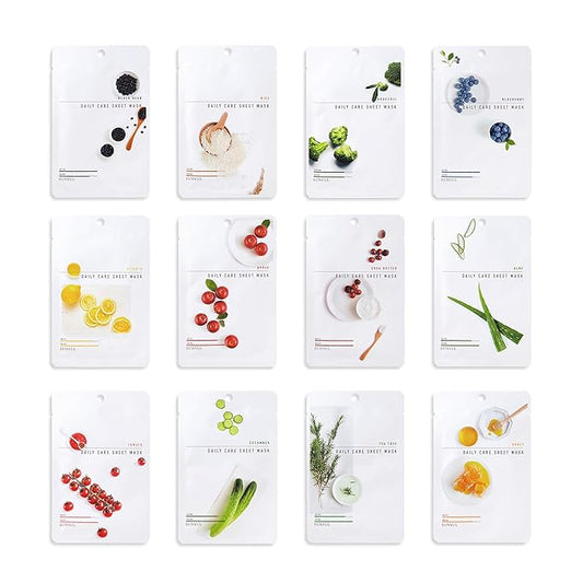 EUNYUL [PACK OF 12] Daily Care Facial Sheet Mask Pack 12 types Korean Skincare Hydrating & Nourishing & Natural Ingredients for All Skin Types