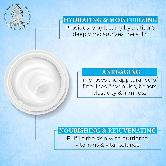 Florencia Ultra Peptide Cream - Nourishing, Organic Face Moisturizer with Hyaluronic Acid & Matrixyl 3000 - Hydrates, Rejuvenates, Firms, Improves Fine Lines - Natural & Vegan, 2 oz