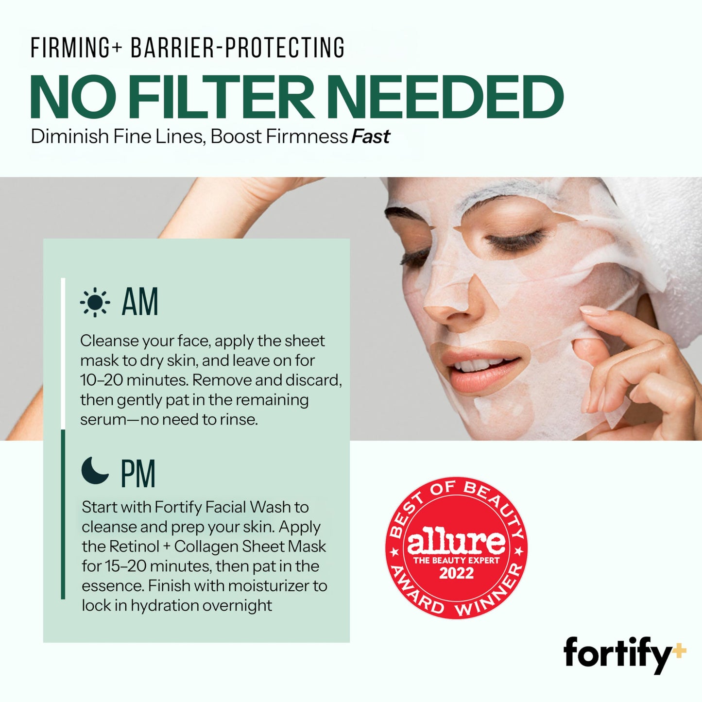 Fortify Skincare Face Mask with Retinol and Collagen - Dermatologist Tested, Anti Aging - Firming & Barrier Protecting - 3-in-1: Detox - Treat- Boost - Clean Beauty, Korean Skin Care, 5 Sheet Masks