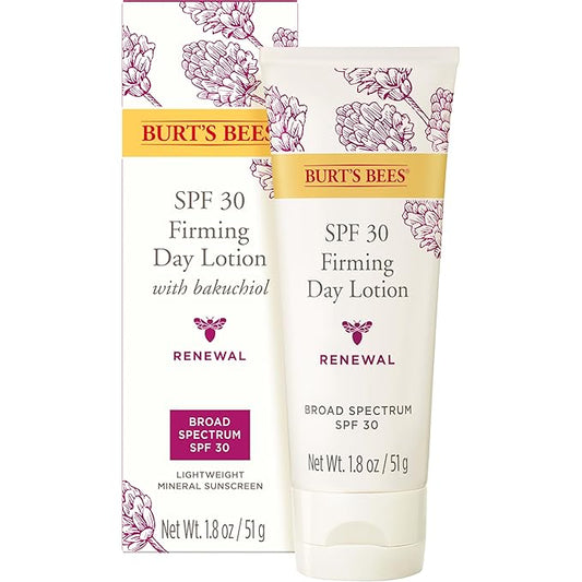 Burt's Bees Renewal SPF 30 Firming Day Face Lotion With Bakuchiol, Sunscreen Face Lotion With Natural Retinol Alternative, 98 Percent Natural Origin Skin Care, 1.8 oz. Tube