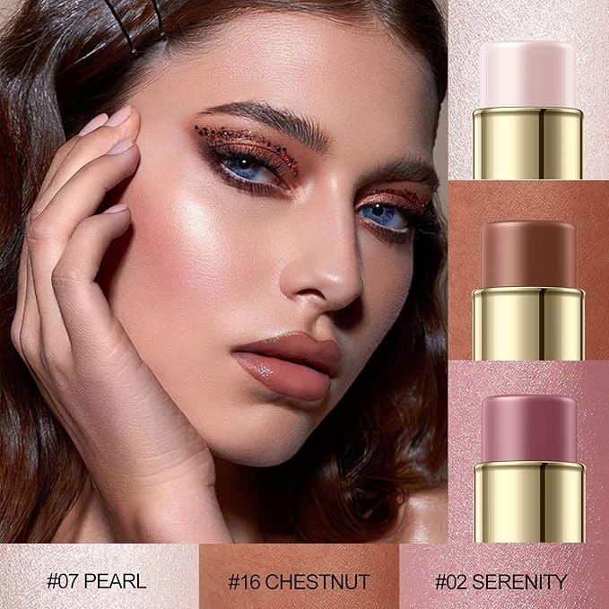 3 Pcs UNIVERSAl Contour Stick Set,Cream Blush & All Skin