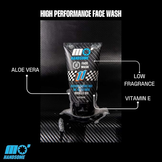 Mo' Handsome Premium Men's Face Wash – Deep Cleaning & Hydrating High Performance Cleanser for Active Men | Removes Dirt, Oil & Sweat – Aloe Vera & Vitamin E for Nourished, Protected Skin