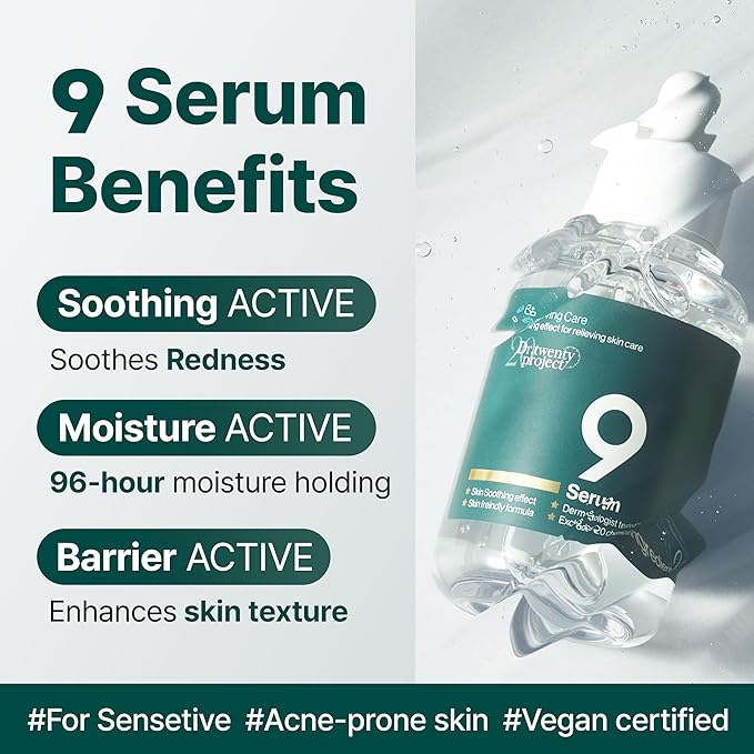 9 Serum for Calming, Hydrating, and Barrier-Strengthening with Mugwort Extract for Sensitive Skin - Redness-Reducing, Glowing, Deep Moisturizing - Korean Skin Care (50ml / 1.69 fl oz)