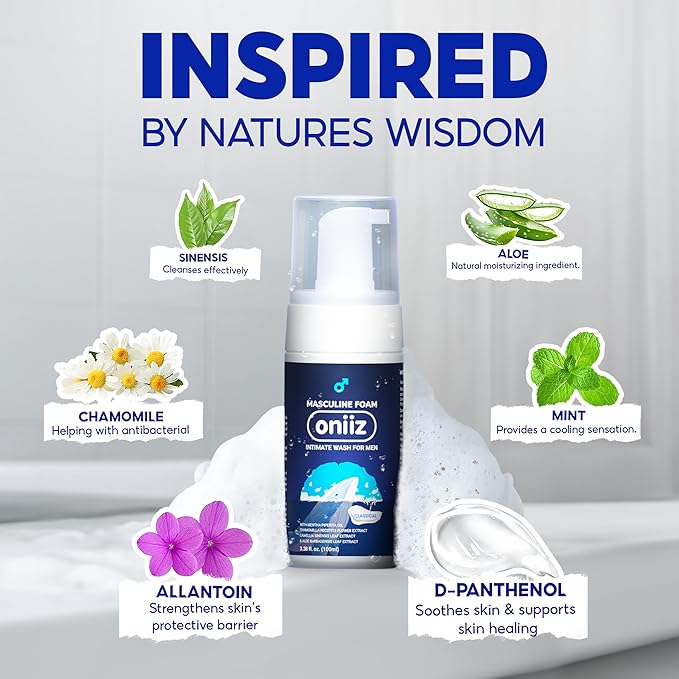Masculine Foam Classical | 3-Barrier Intimate Protection | Gentle Intimate Wash for Men | Natural Ingredients | Refreshing Cool Sensation | Soothes, Deodorizes & pH Balanced 3.38 fl. oz