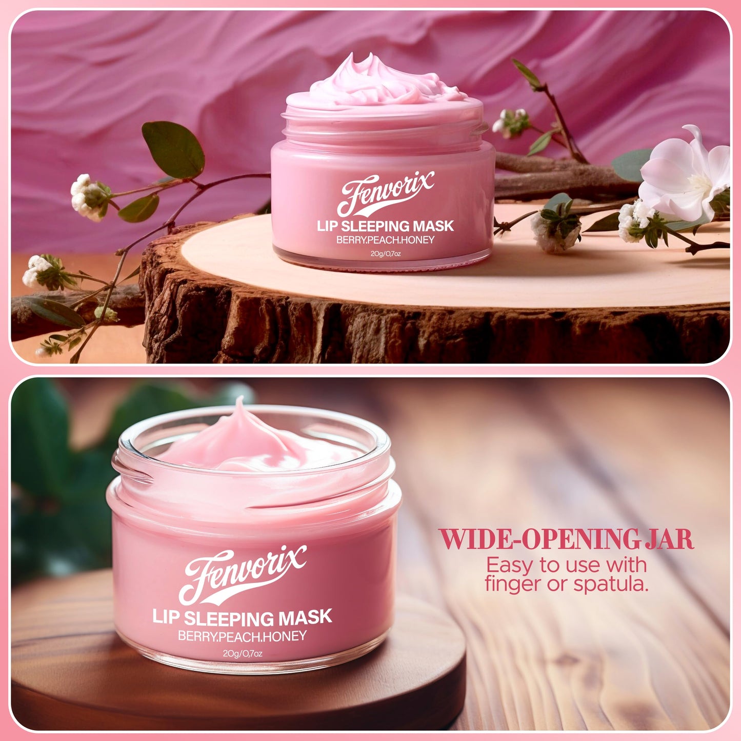 Fenvorix Lip Sleeping Mask – Overnight Lip Mask for Dry Lips, Hydrating Vegan Balm with Berry, Peach & Honey, Smooth, Non-Sticky Night Treatment, 20ml