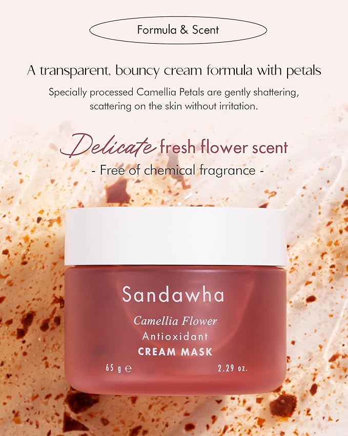 SKINCURE Camellia Flower Cream Mask - Korean Skincare Antioxidant, Petal-Infused Wash-Off Facial Mask, Anti-Aging & Hydrating Treatment for Dry and Rough Skin, 2.3 fl. oz.