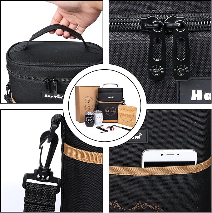 Hap Tim Wedding Gifts for Couples, Bridal Shower Gifts, Engagement Gifts for Newlyweds, Mr and Mrs gifts - Wine Cooler Bag Insulated Wine Carrier Tote with Tumblers, Bamboo Cheese Borad