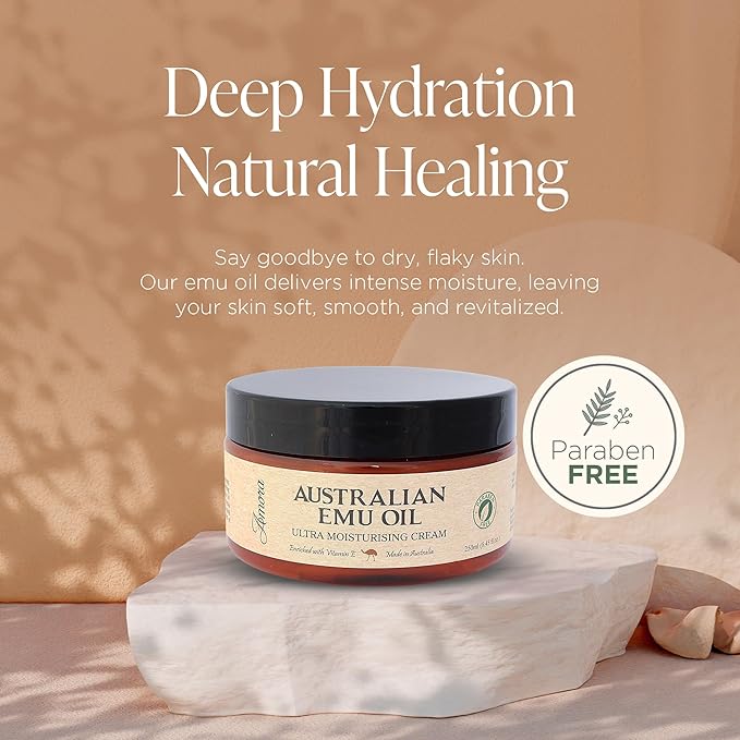 Amora Cosmetics Australian Emu Oil Cream for Face and Body (8.45 oz), Pharmaceutical Grade Emu Cream, Super Strength Moisturizer Lotion, Made in Australia