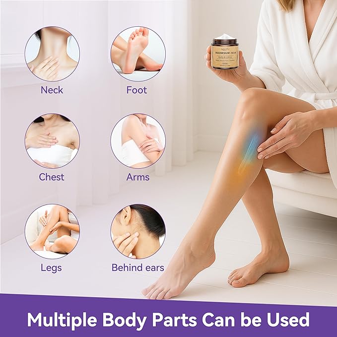 Magnesium Cream for Sleep, Topical Nighttime Magnesium Lotion for Leg, Cramps & Pain, Muscle Soothing, Magnesium Body Butter with Jojoba Oil, Shea Butter & Vitamin E, Safe for Kids (Lavender)