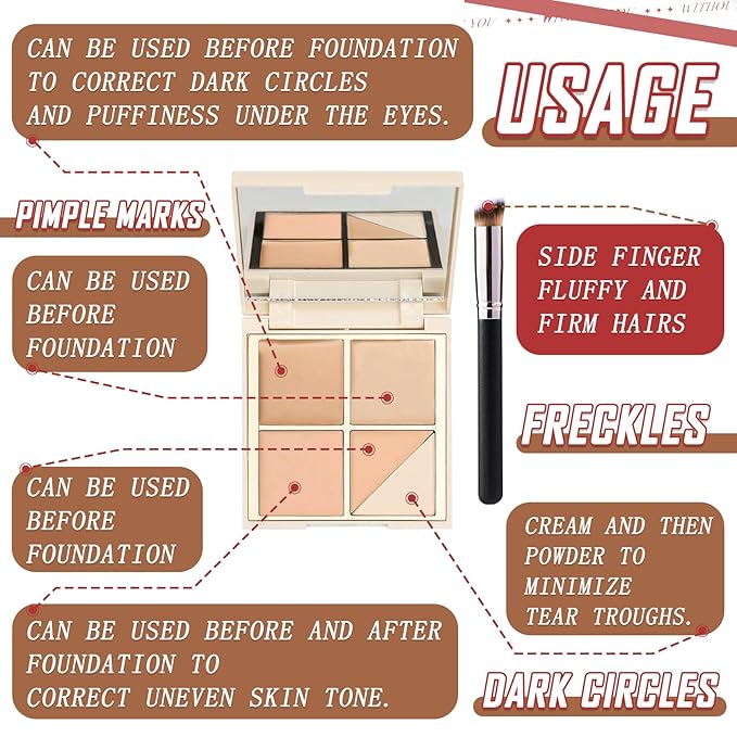 5 Colors Correcting Concealer Palette,Waterproof Long Lasting Cream