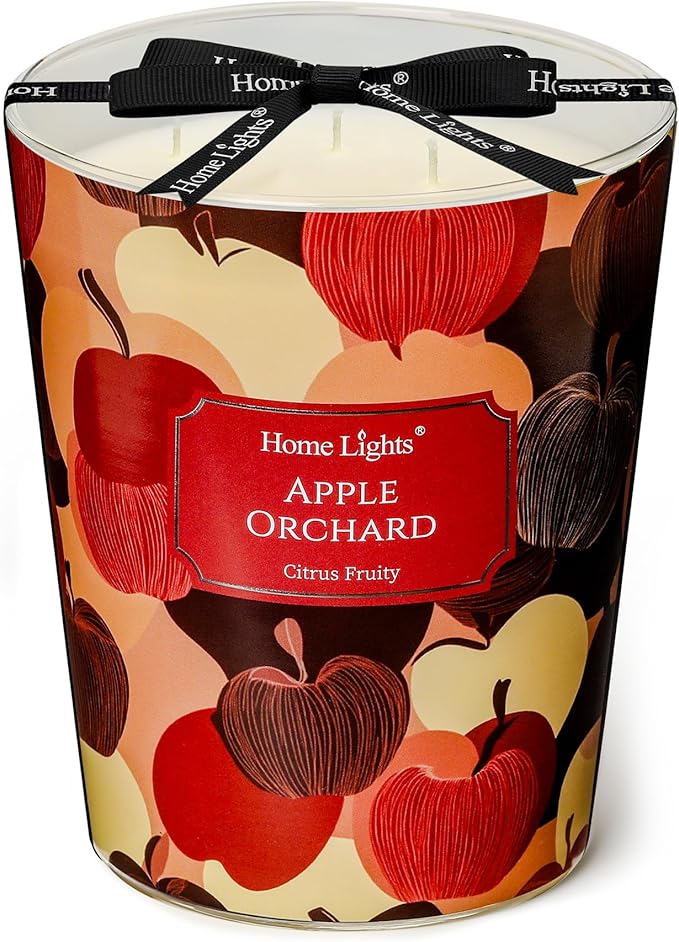 HomeLights Large jar Candle | 3-Wick Long-Lasting Scented Candles, 34oz Natural Soy Wax Candle for Home Scented, Eclectic Mixed Styles Gifts for Women & Men, Apple Orchard