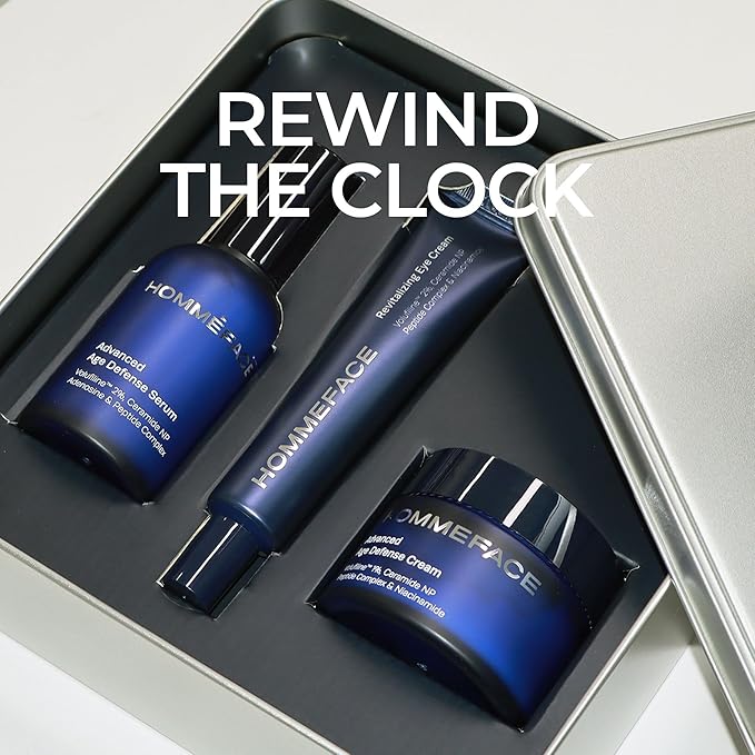 HOMMEFACE Advanced Age Defense 3-Step Anti-Aging Skincare Set for Men - Facial Serum, Eye Cream & Face Cream