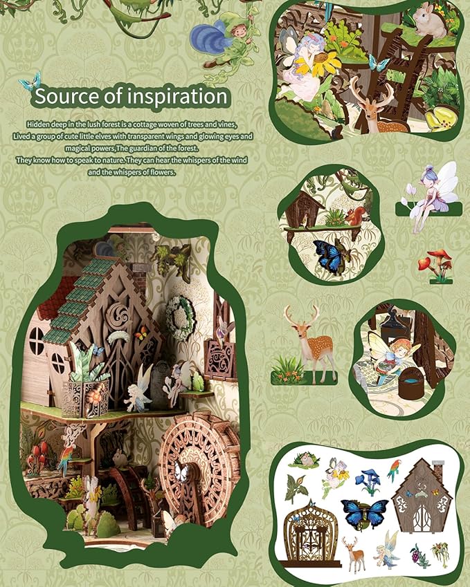 Book Nook Kit - DIY Miniature House Dollhouse 3D Puzzles for Adults and Teens - Gifts for Family and Friends Bookshelf Decor Tiny House Model Build with LED Light (BV02-007)