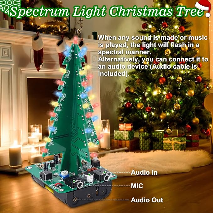 3D Christmas Tree Soldering Kit, Icstation DIY Soldering Practice Kit Spectrum Light Xmas Tree Soldering Assemble Kit for Teaching Learning STEM Educational Christmas Present and Decoration