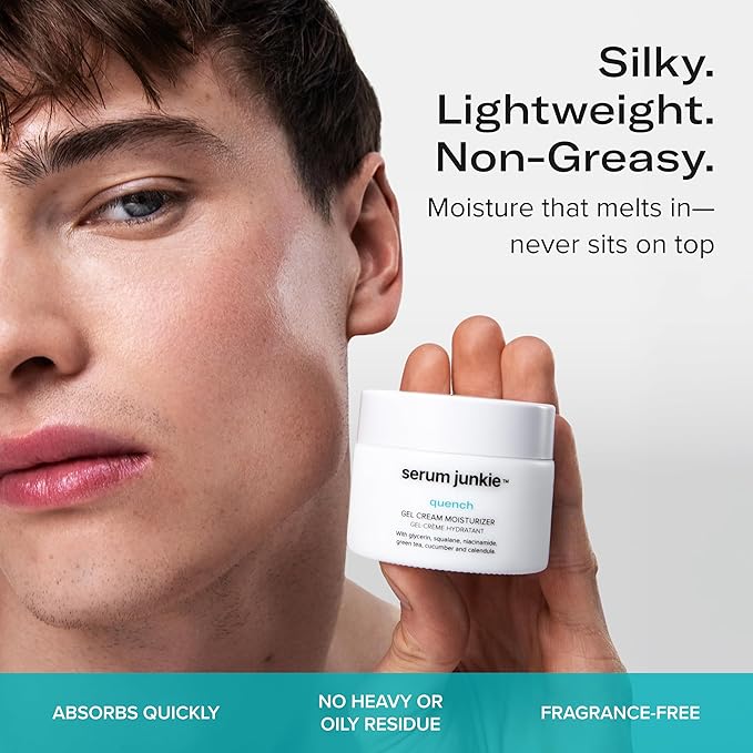 QUENCH Lightweight Gel Cream Moisturizer with Glycerin, Niacinamide, Squalane, Green Tea, Cucumber, Calendula, Hydrating Barrier Support for Sensitive Skin, 1.7 fl oz